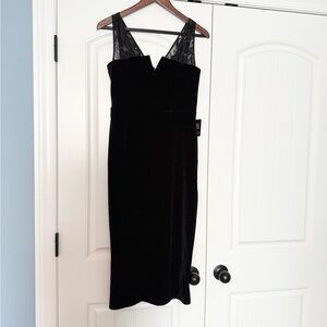 NWT Express Black Velvet and Lace Midi Dress